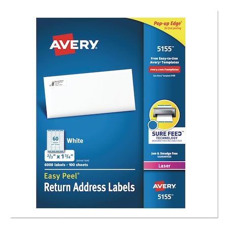 Avery Dennison Label, 60-Up, White, PK6000 5155